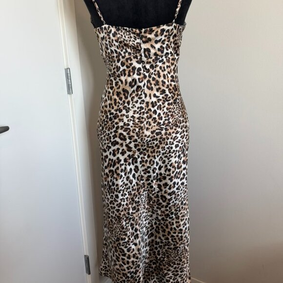 Leopard Print Satin Lace Trim Midi Dress | Small - Picture 2 of 8